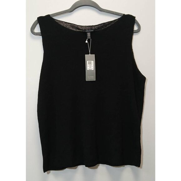 Eileen fisher womens xl linen knit tank shell top black boat neck shirt - Picture 5 of 9